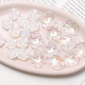 Iridescent white camellia acrylic charms with pearlescent finish for DIY jewelry