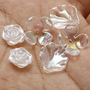 Iridescent acrylic camellia and rose flower charms for DIY jewelry making accessories