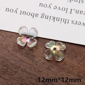 Detailed view of 12mm iridescent acrylic flower beads with colorful gradient finish for DIY