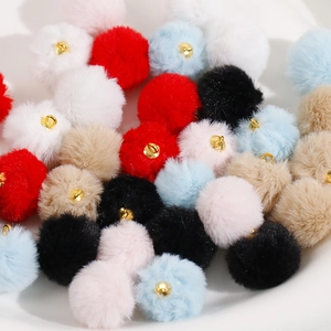Colorful 20mm soft faux fur pompom charms with gold metal loops for DIY jewelry making
