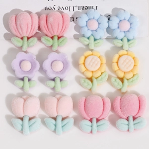 Parche de Accesorio de Bricolaje de Resina Flocada con Forma de Flor Girasol Tulipán para Pinzas para el Cabello Decoración de Fundas