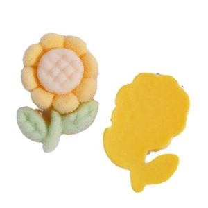 Amuletos de girasol de resina flocada para joyería DIY con pétalos amarillos y hojas verdes