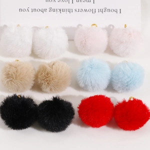 Set of 12 colorful 20mm faux fur pompom charms with gold rings for DIY jewelry making