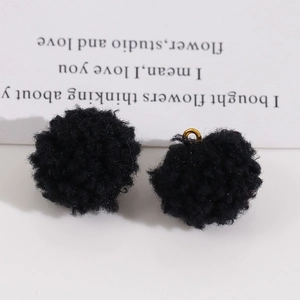 Détails de pompons en peluche noire avec anneaux dorés pour la création de bijoux DIY