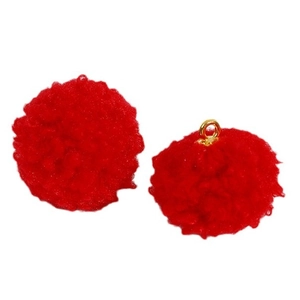 Pampilles pompon rouge duveteux avec anneaux dorés pour la création de bijoux DIY