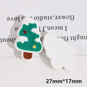 Detailed close-up of 27mm Christmas tree resin flatback charms for DIY craft accessories