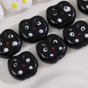 Colorful acrylic cat shaped beads with hand painted details for DIY jewelry making