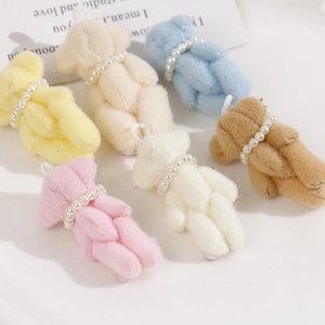 Cute plush bear keychain with pearl necklace in various colors and star details
