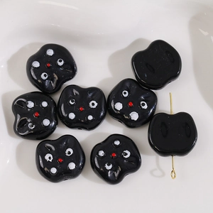 Handcrafted acrylic cat beads in glossy black finish for DIY earring jewelry making