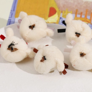 Set of five cute plush white bear hair accessories with red ribbon bows for DIY jewelry