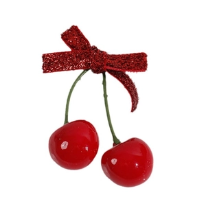 Sweet red cherry accessories with glitter bow for DIY hair clips and jewelry