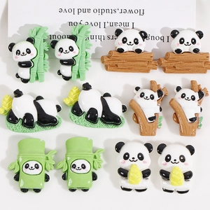 Cute Cartoon Panda Resin Flatback Charms DIY Craft Accessories For Phone Case Hair Clips Stationery Decoration Panda Bamboo Design