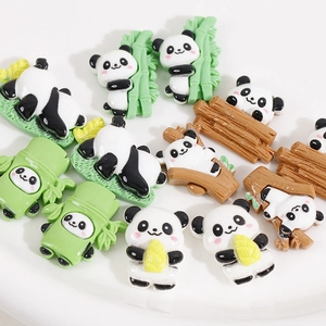 Cute resin panda figurines including bamboo and corn designs for DIY hair clips and accessories