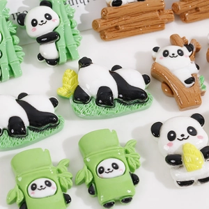 Cute resin panda figurines for DIY hair clips featuring bamboo and sleeping poses