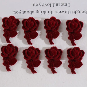 Vintage Wine Red Flocked Rose Flower Acrylic Charms For DIY Earring Jewelry Making Handmade Craft Floral Decoration Accessory