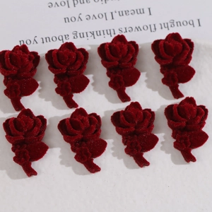 Eight velvet flocked wine red rose flower charms for DIY earrings and jewelry making