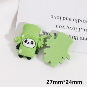 Macro view of 27x24mm resin panda and bamboo sprout DIY accessories showing both sides