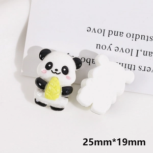 Detailed front and back views of 25mm panda resin charms for DIY hair clips
