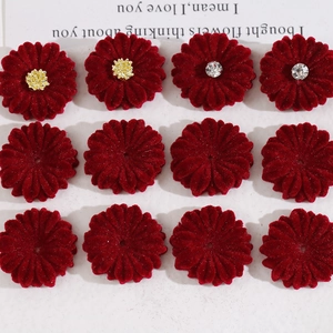 Set of 12 velvet burgundy daisy flower charms for DIY jewelry and hair accessories