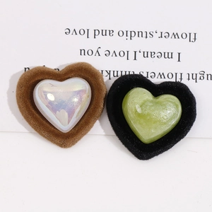 Flocked resin heart-shaped DIY charms with pearl and marble finish for jewelry making