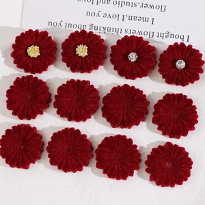 Wine Red Flocked Resin Daisy Flower DIY Accessories Jewelry Making Pendants For Earrings Hair Decor Wedding Party Material