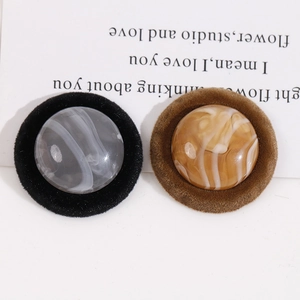 Velvet hair scrunchies with marble resin charms in brown and black for DIY hair accessories