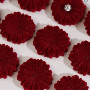 Deep burgundy velvet daisy charms for DIY jewelry with sparkling center rhinestones
