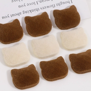 Cute flocked cat head resin charms for DIY hairpins and earrings in brown and white colors