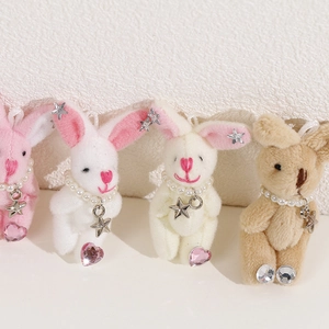 Lot de porte-clés lapin en peluche avec colliers de perles et pendentifs étoiles argentées