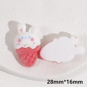 Detailed front and back view of flocking rabbit ice cream resin DIY accessory