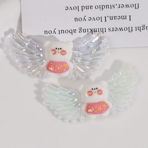 Iridescent angel wings and cute white bear acrylic DIY accessories for jewelry making