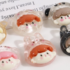 Translucent cartoon girl resin charms with animal ears for DIY hair clips and crafts