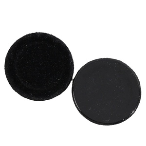 Set of two black flocked round resin patches for DIY jewelry and hair accessories