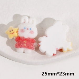 Cute red rabbit resin charms with flocking texture for DIY jewelry making 25x23mm