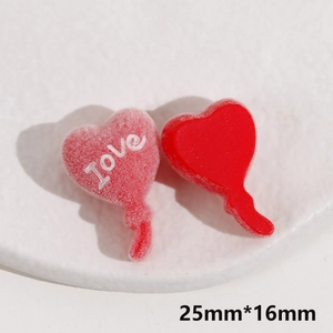 Detail of red resin and pink flocked heart balloon charms, size 25mm x 16mm for DIY crafts