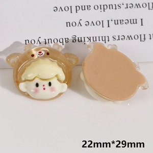 Macro shot showing front and back of 22mm x 29mm bear-hat girl resin charms for DIY craft