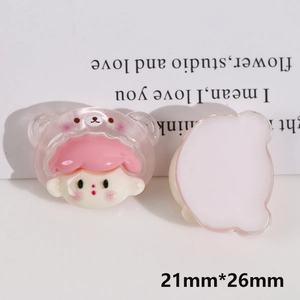 Macro view of cartoon bear hat girl resin flatback charms with 21mm*26mm size detail