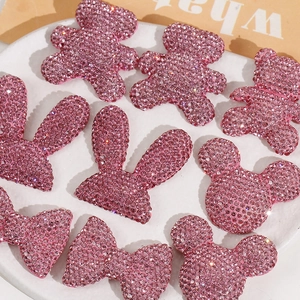 Pink rhinestone DIY charms set featuring bear, rabbit, and bow shapes in a white tray