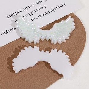 Iridescent AB glitter angel wing resin charm with detailed feather texture for DIY crafts