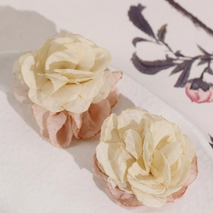 Sweet bicolor mesh rose hair accessories featuring layered chiffon fabric flowers