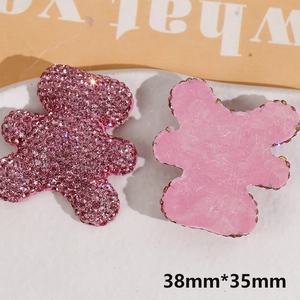 Pink rhinestone bear charms with flat back for DIY hair clips, 38mm by 35mm size