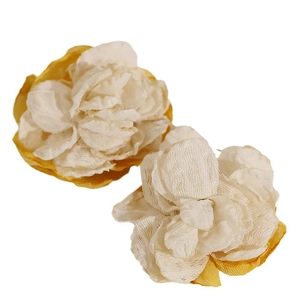 Sweet floral hair clips with multilayered cream mesh petals and yellow satin base accents