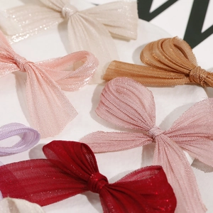 Handmade colorful mesh bow hair clips with glitter organza texture for DIY hair accessories