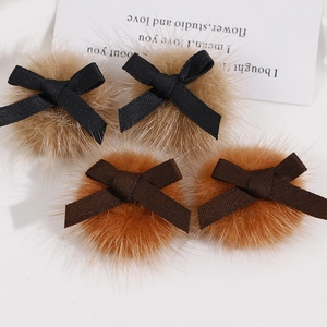 Ensemble de boucles d'oreilles pompons en fausse fourrure avec nœuds pour bijoux DIY