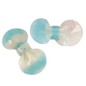 Gradient blue and white bow hair clip with pearl luster and sparkling rhinestones