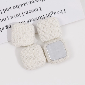 Set of 4 cream plaid fabric buttons with metal base for DIY hair clips and jewelry making