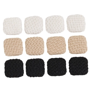Set of 12 square woven fabric plaid buttons in white, beige and black colors for DIY jewelry