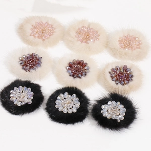 Winter plush floral handmade accessories with crystal beads in nine piece set