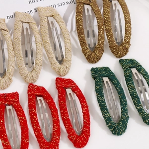 Colorful woven yarn fabric wrapped elastic metal hair clips set in four classic colors