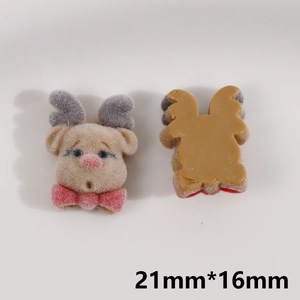 Detail of 21x16mm flocked reindeer resin charms for DIY jewelry and Christmas crafts